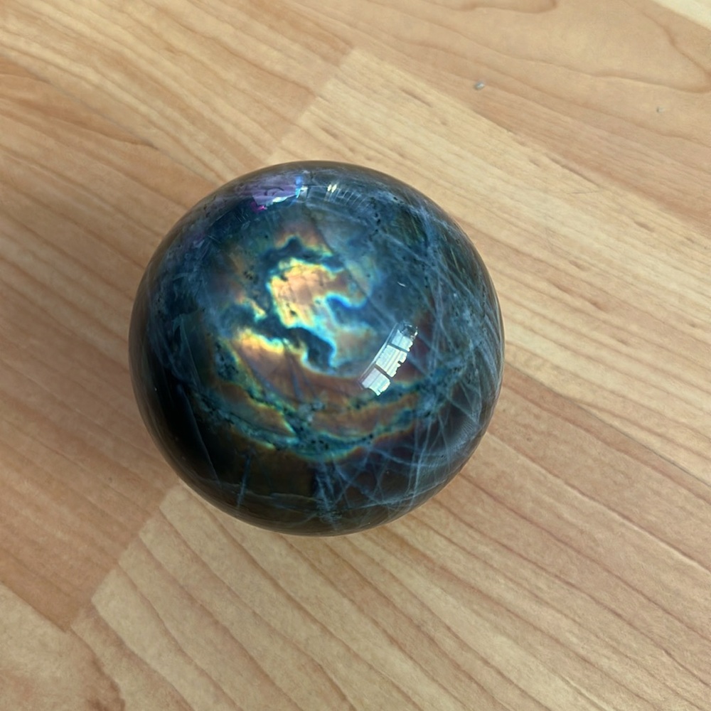 Labradorite sphere! Good size! Beautiful flash red orange yellow blue!